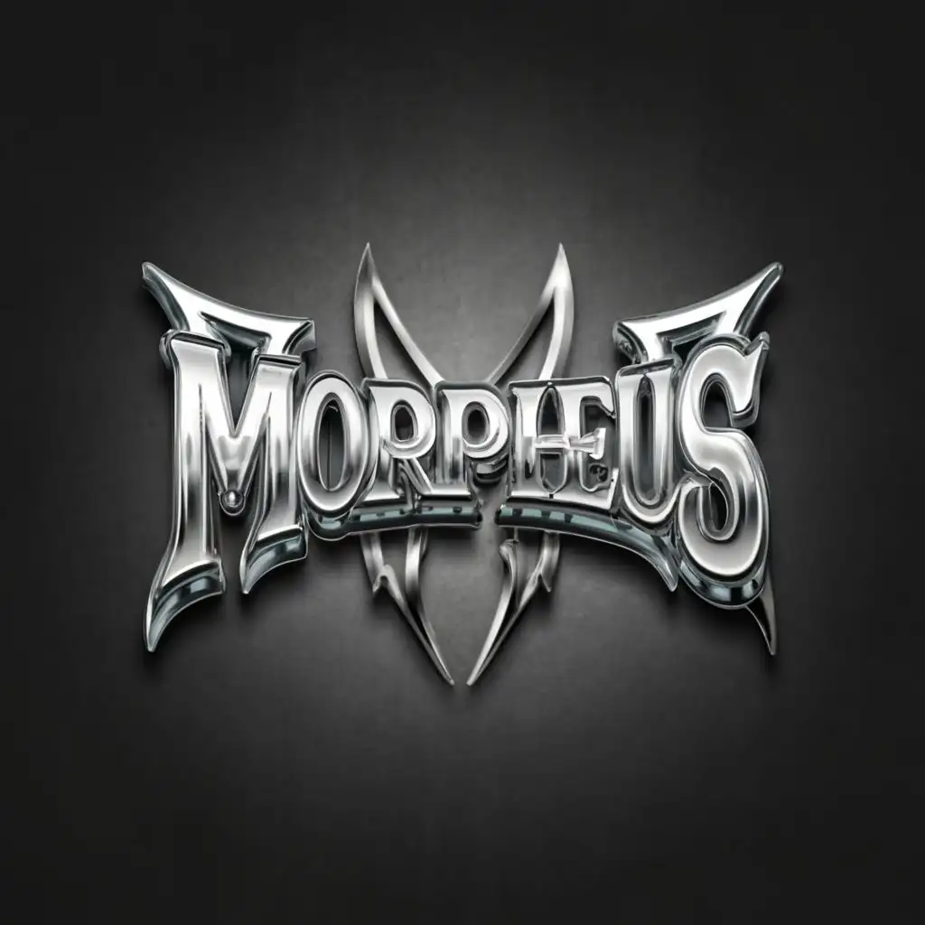 logo, Cool devil letters, silver color. MORPHEUS 3D, with the text "MP 
MORPHEUS", typography
