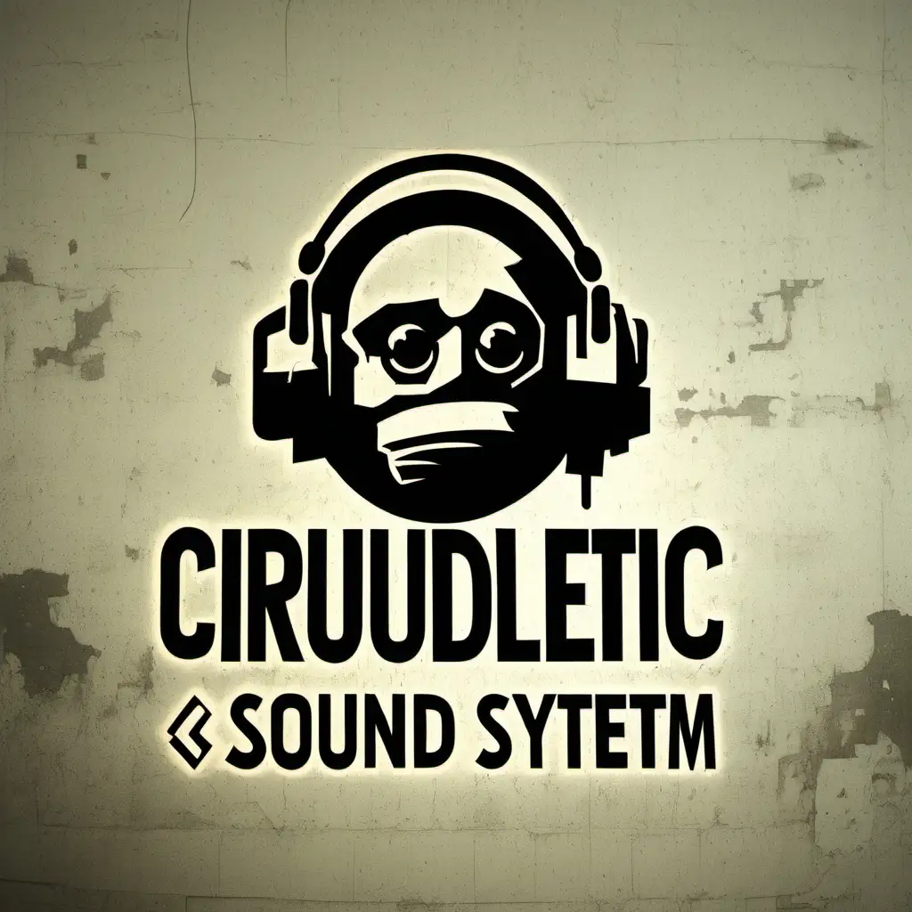 Create a logo using the exact text “Circuitdelic Sound System”. Style of Banksy
