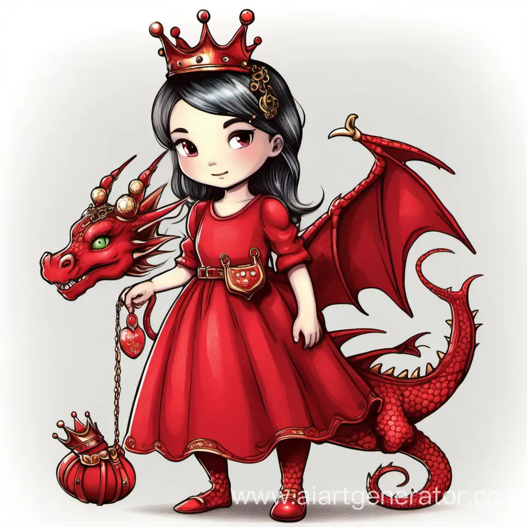 Adorable-Girl-with-Dragon-Companion-Red-Dress-Purse-and-Crown