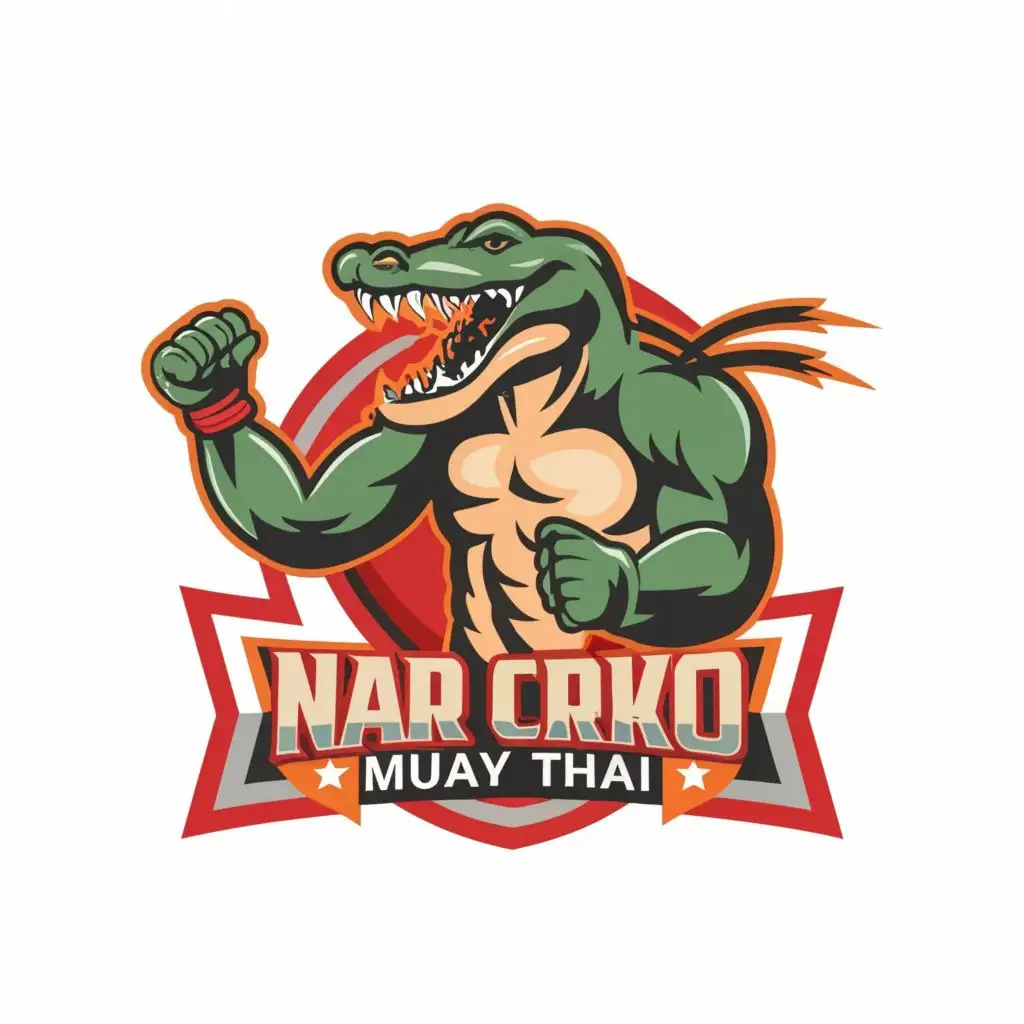 LOGO-Design-For-Nasro-Croko-Powerful-Crocodile-Muay-Thai-Emblem-with-Bold-Typography-for-the-Sports-Fitness-Industry