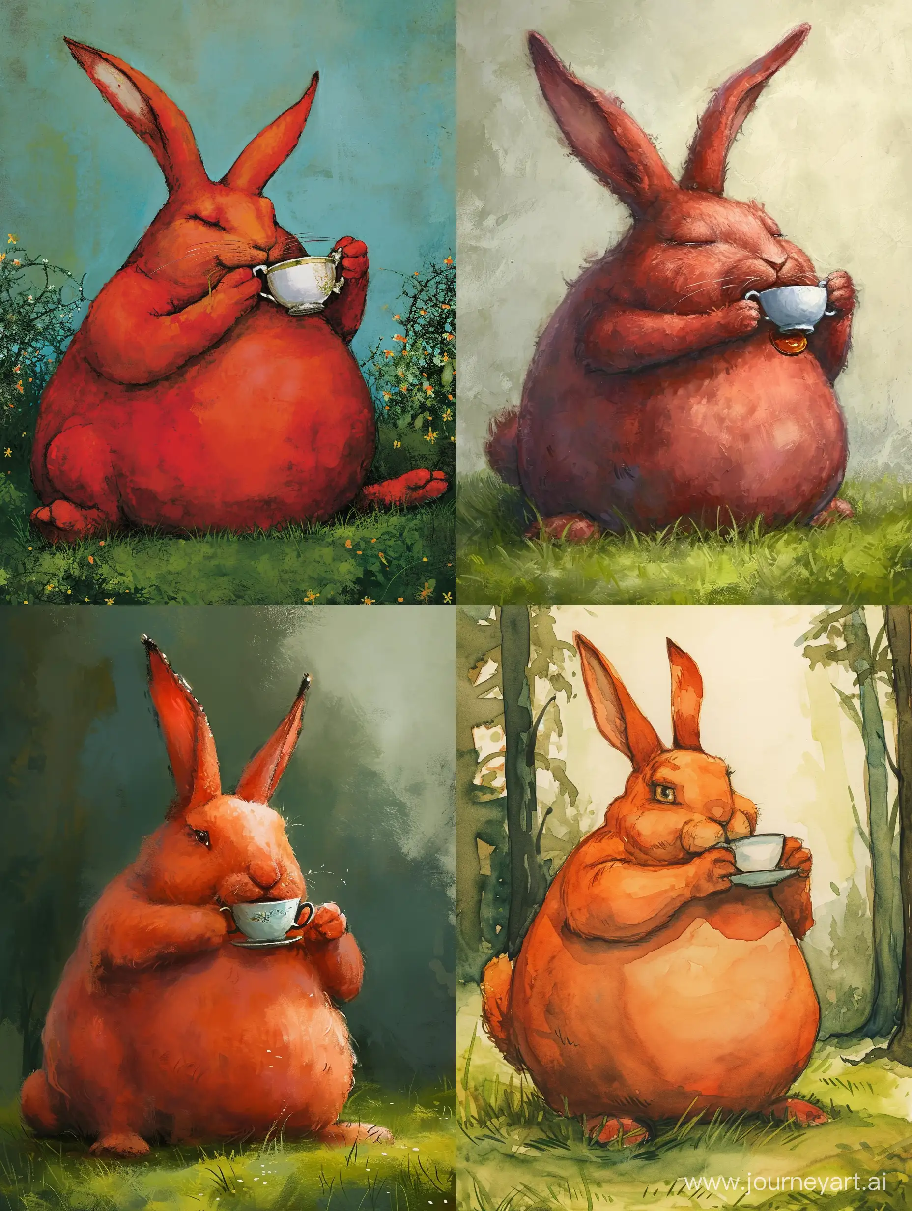 Charming-Fat-Red-Bunny-Enjoying-Tea-on-the-Lush-Green-Grass