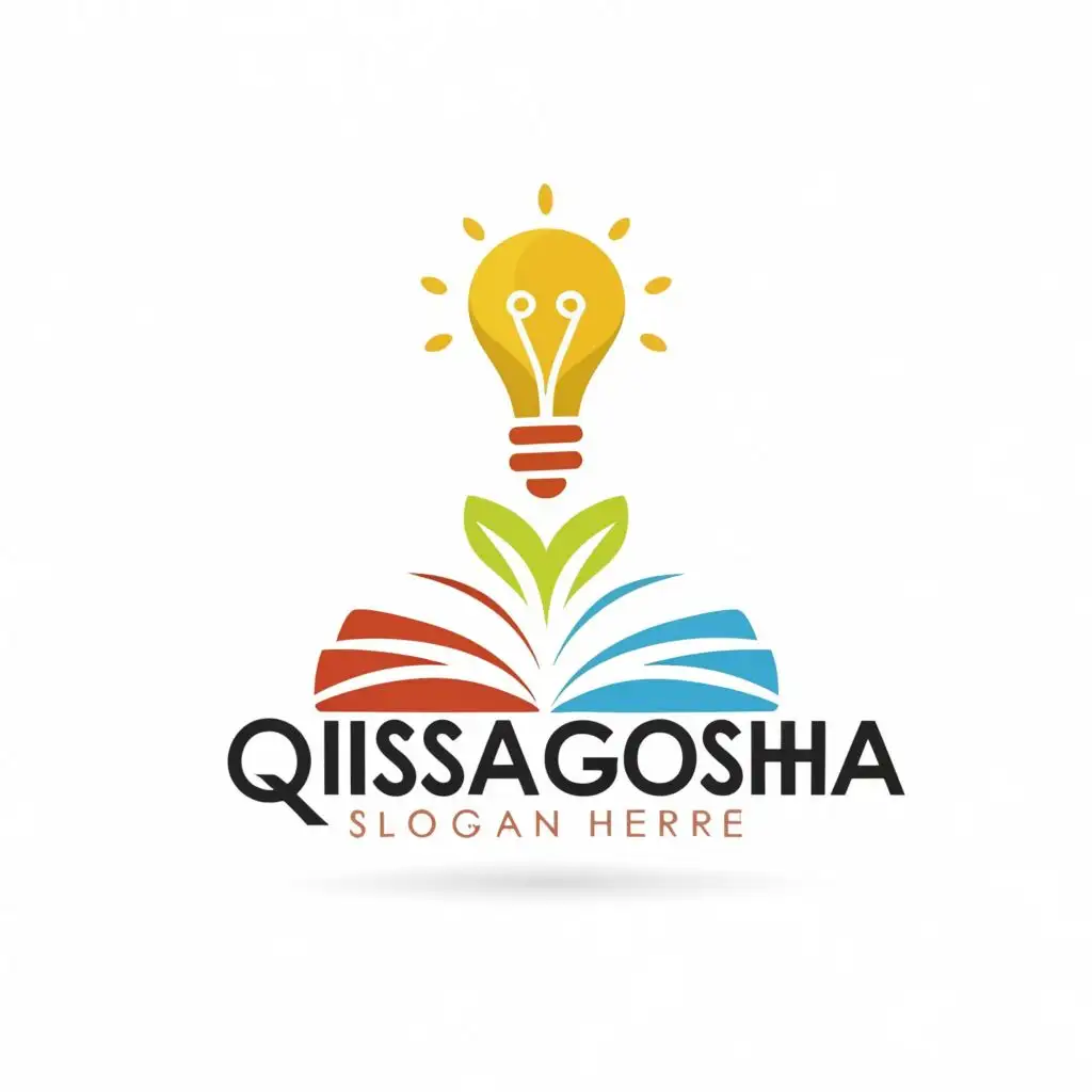 logo, books, Mind, bulb, with the text "Qissa Gosha", typography, be used in Education industry