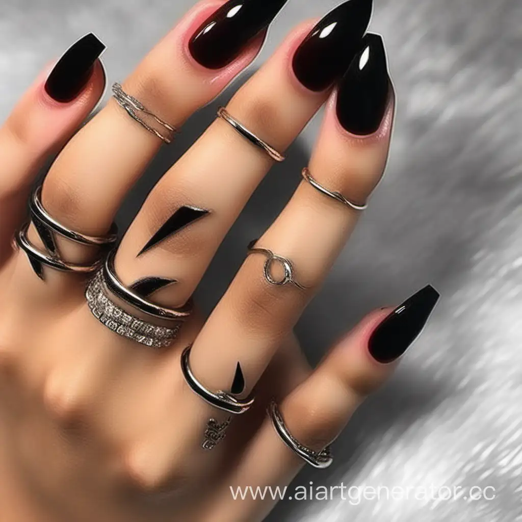 Дизайн ногтей, Чёрно-красного цвета, форма: ногти (большой, безымянный, средний палец короткая форма ногтей), (указательный и мизинец длинная форма ногтей) 