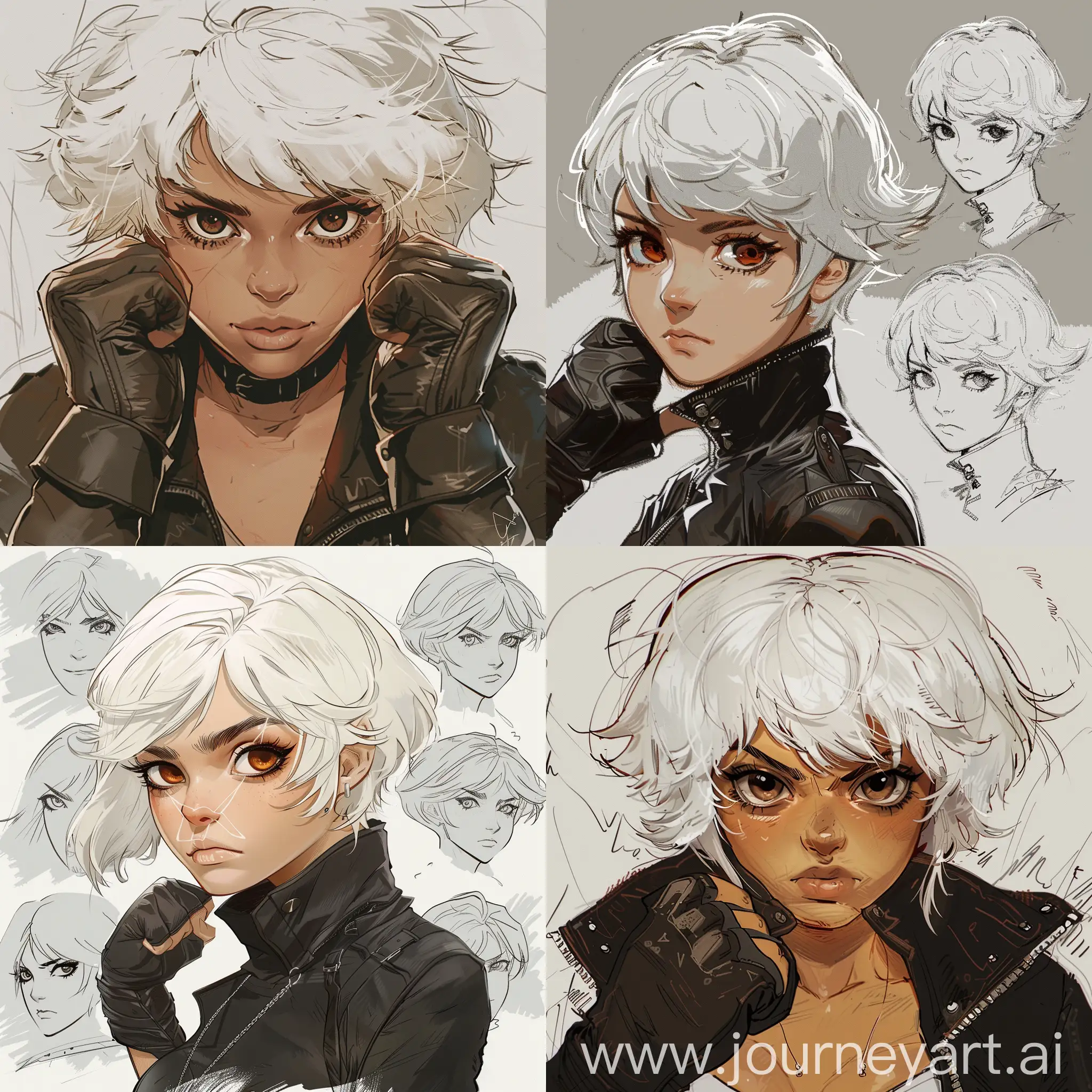 Anime-Sketch-Badass-Young-Woman-with-Fluffy-White-Hair-and-Leather-Gloves
