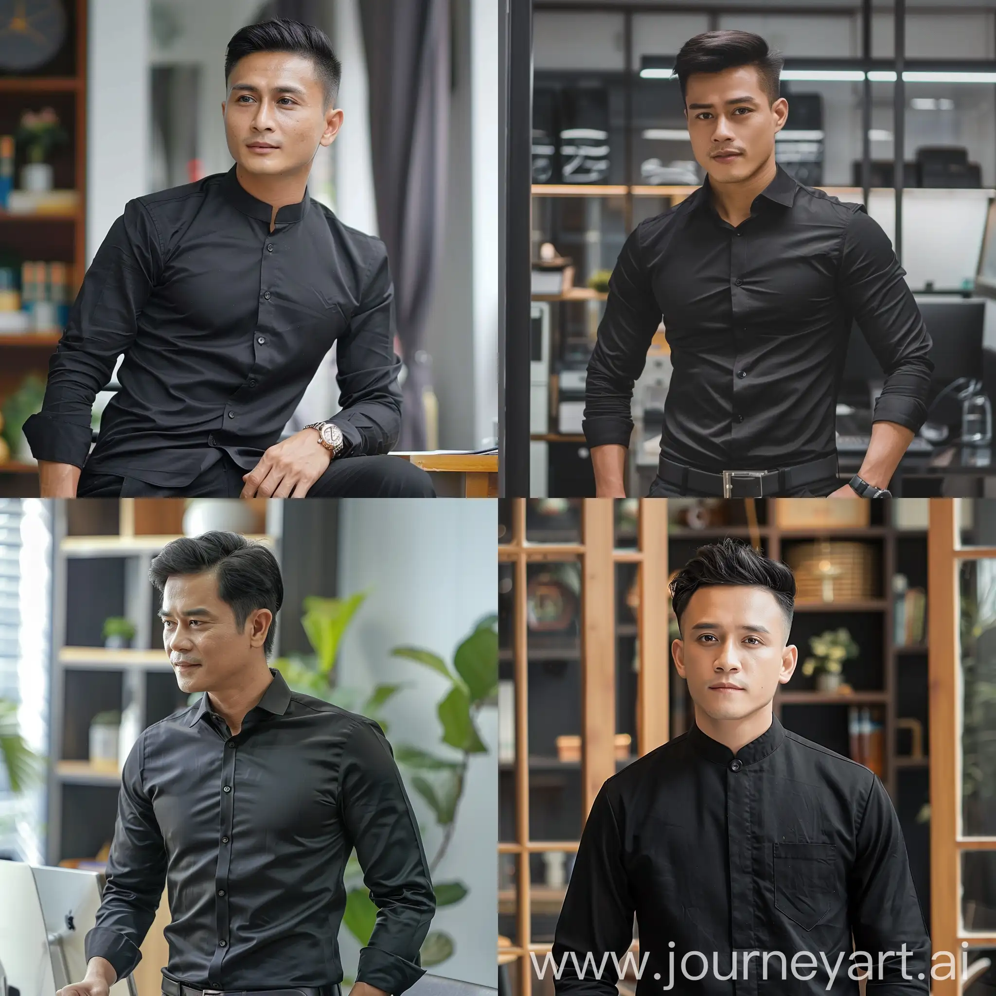 /imagine Vietnamese gentlemen , working on office, long shirt black color, 40 year old , handsome