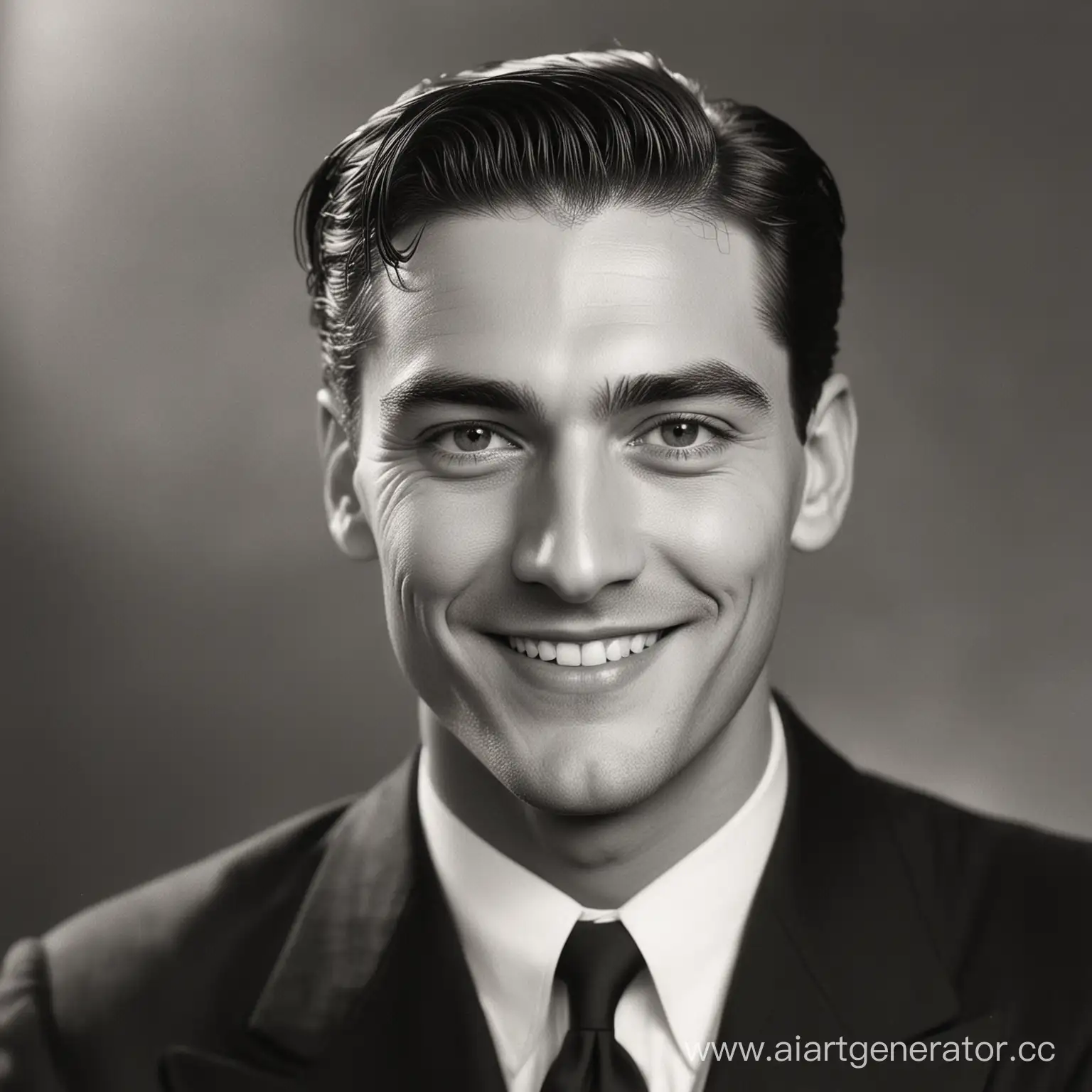 Charismatic Man in Black Suit Smiling Vintage Great Depression Era ...