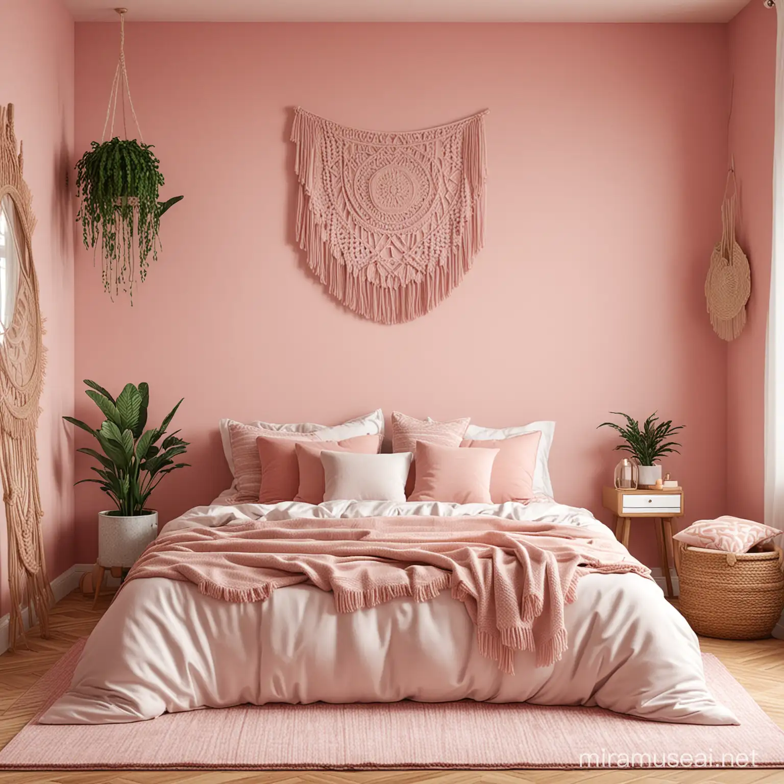 Boho bedroom mockup a little bit pinkish room decor