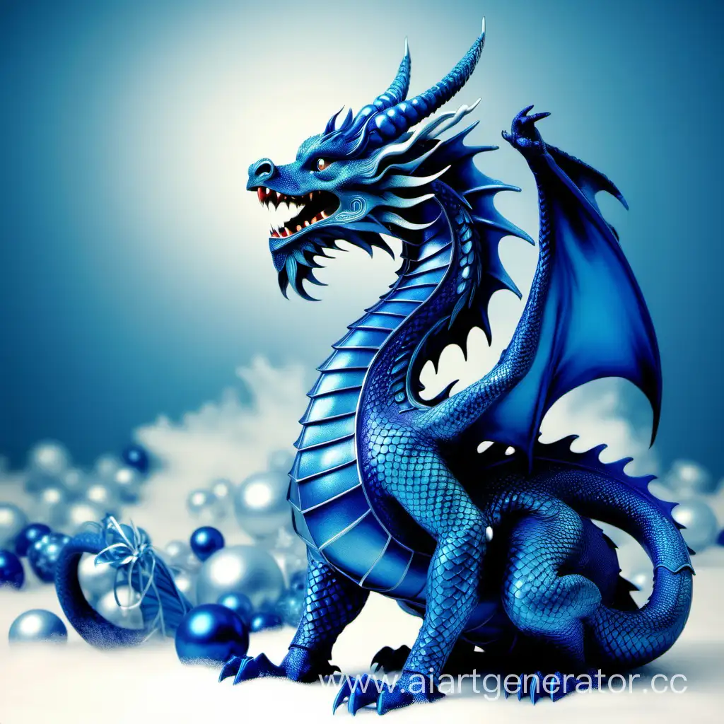 дракон в голубых цветах новый год 