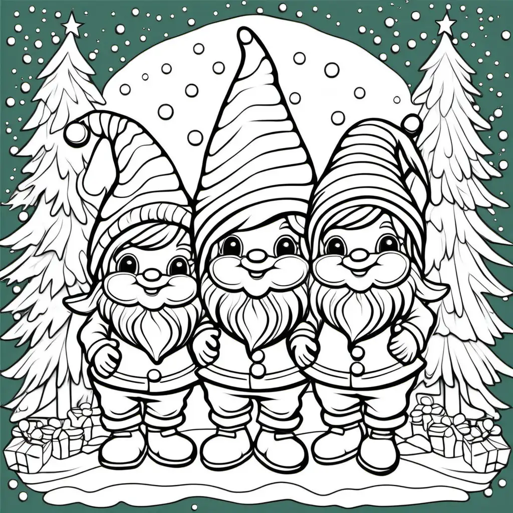 Christmas Gnomes Coloring Page for Children Festive Holiday Activity with Whimsical Characters