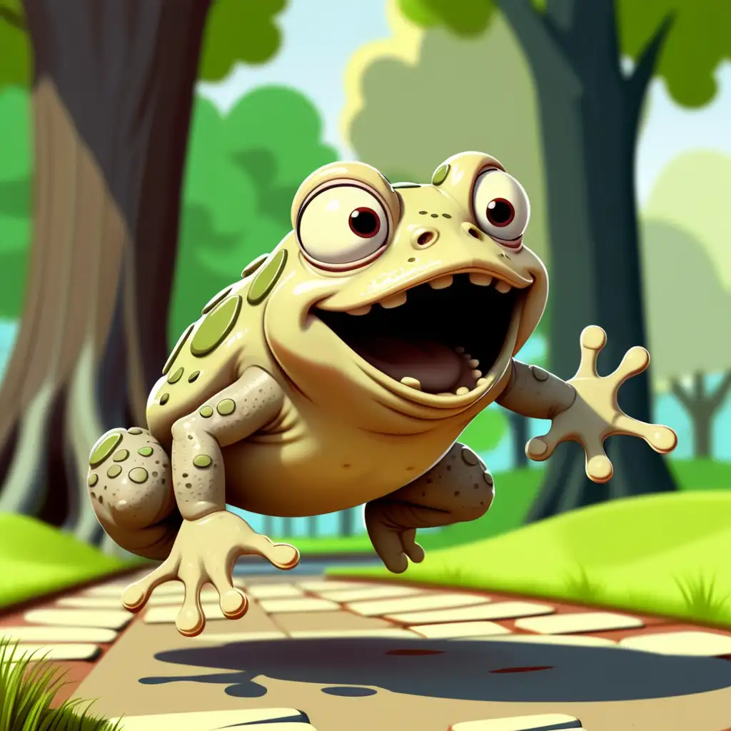 Cheerful Toad Hopping Playfully in a Vibrant Park Scene