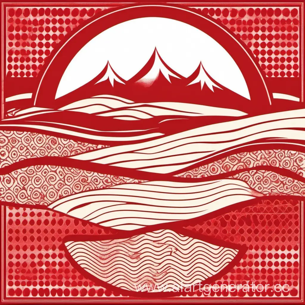 Patterned-Red-Banner-Adorned-with-Scenic-Landscape