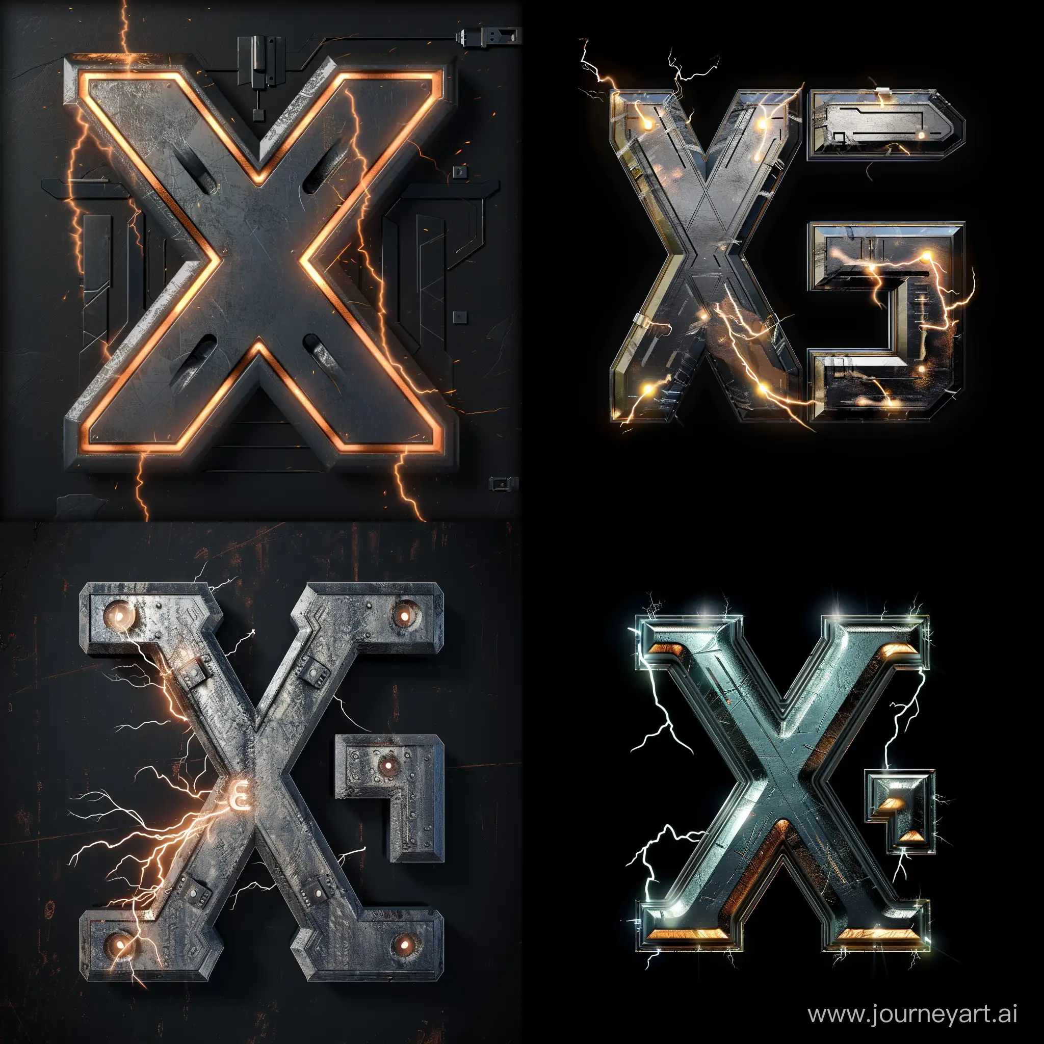 logo, letter X and letter G merge, futuristic style, metal, electricity, letter G