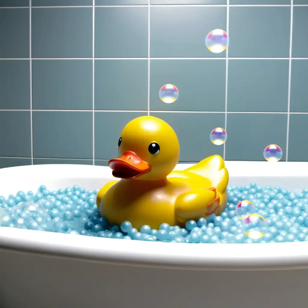Rubber Duck Floating in a Soapy Bath with Wide Shot