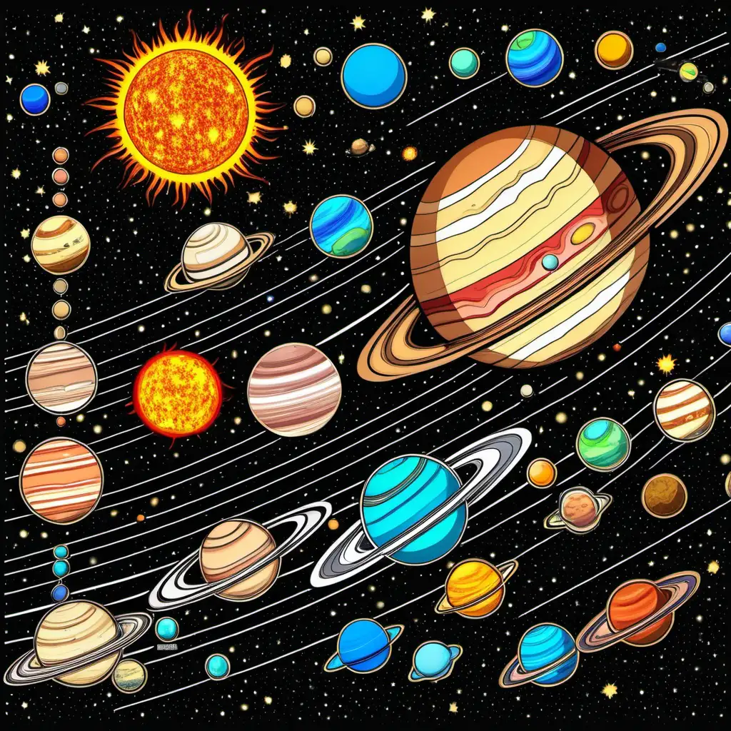 Vibrant Solar System and Planets Coloring Book Page