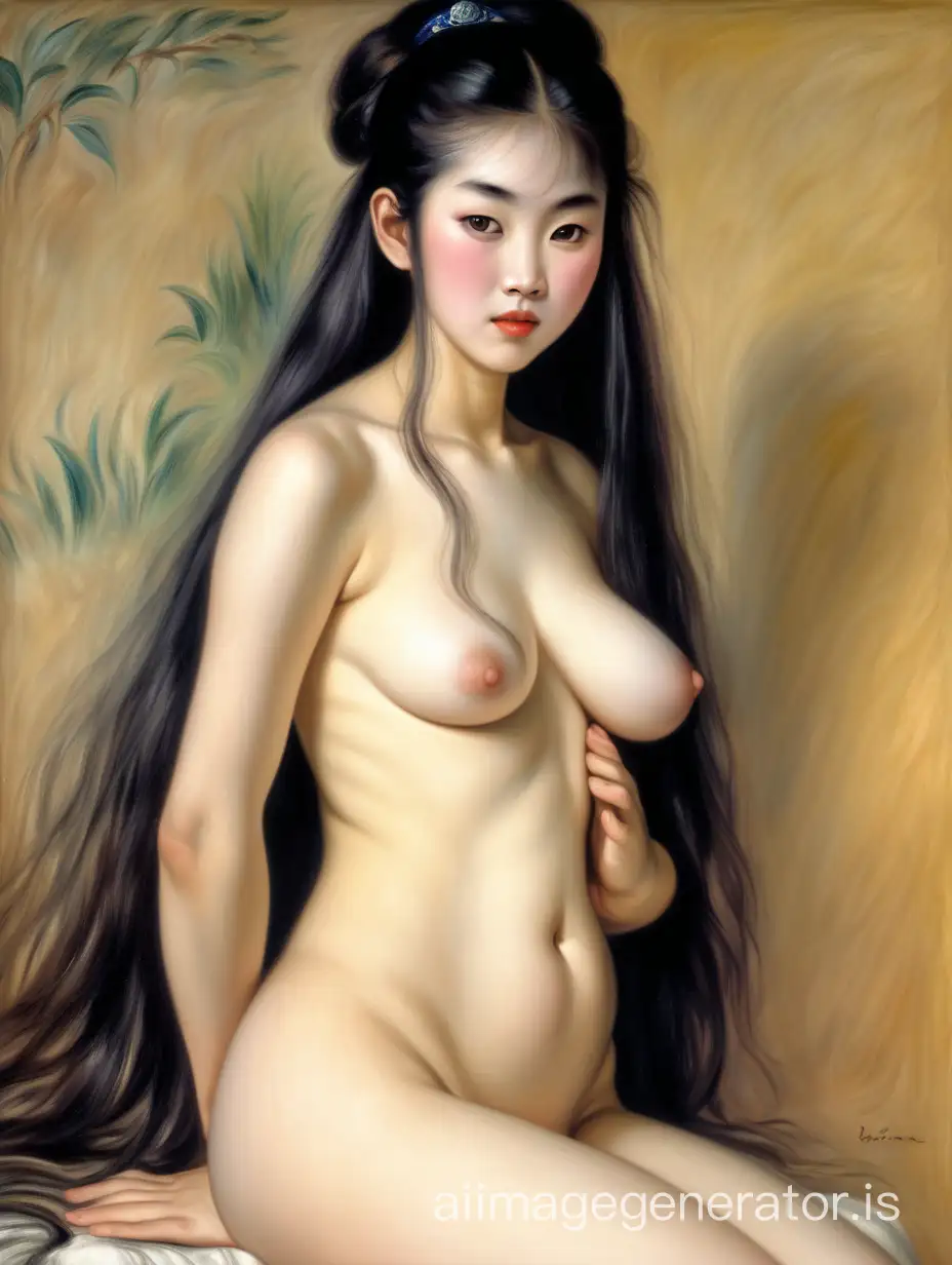 Renoir Style Beautiful Nude Chinese Princess Portrait | AI Image Generator