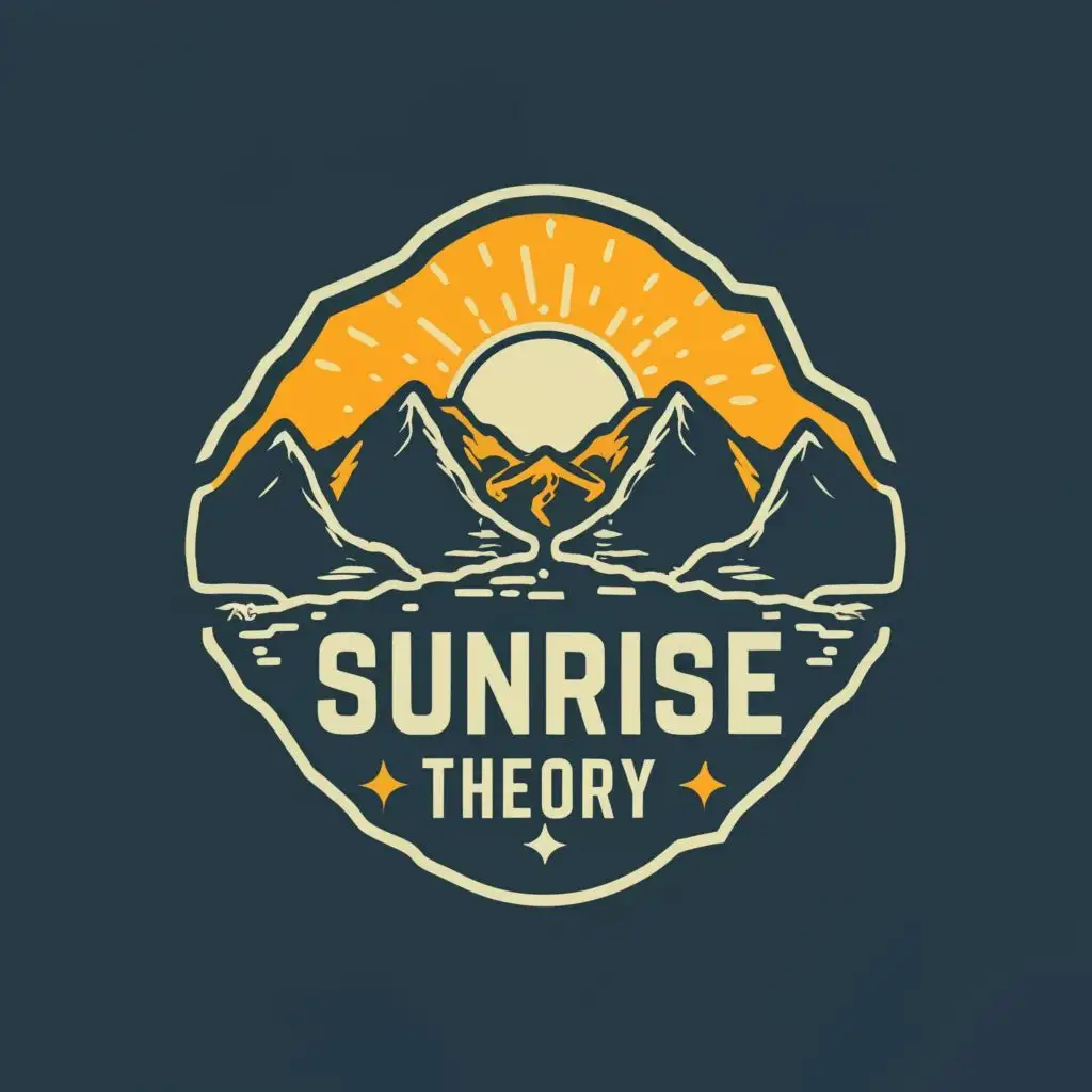 logo, Sunrise between mountains, with the text "Sunrise Theory", typography, be used in Travel industry
