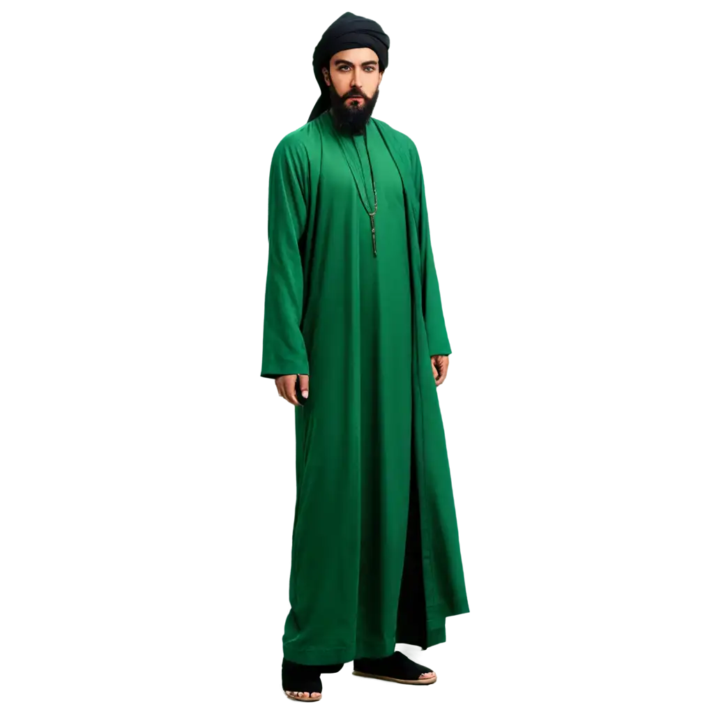 Imam Ali in green cloth full body 