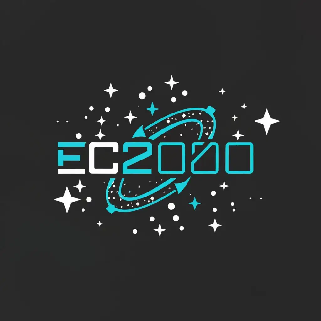 a logo design,with the text "EC2000", main symbol:A black and bright aqua blue futuristic space station logo.,Moderate,clear background