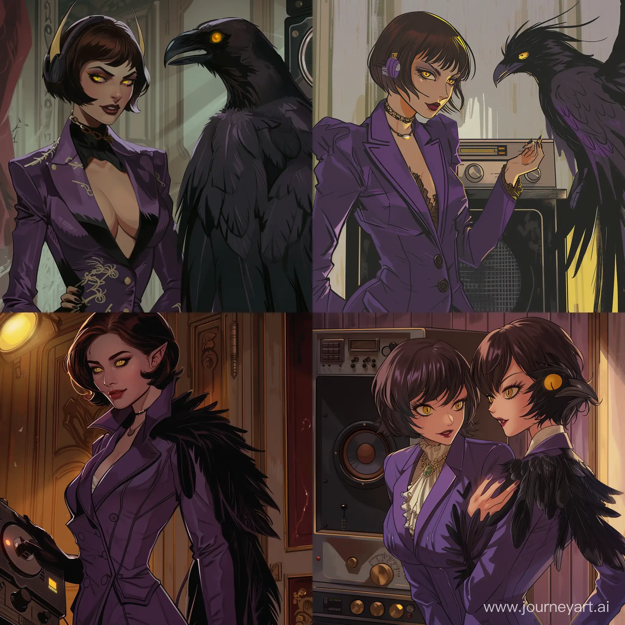 Sinister-Meeting-Demon-Raven-Woman-and-Radio-Demon-Alastor-in-Purple-Suit