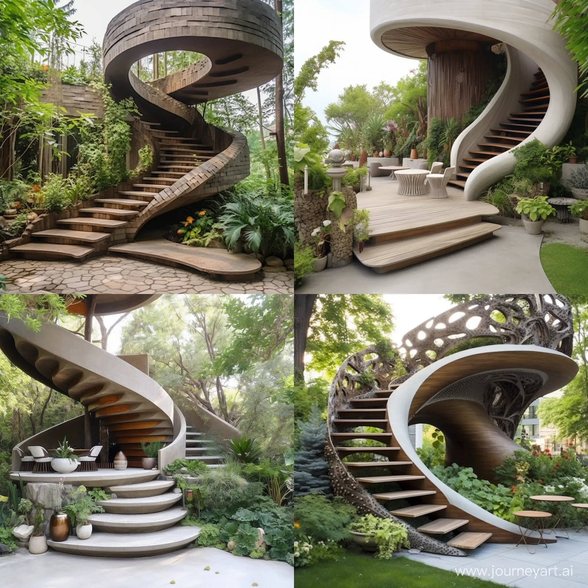 Elegant-Rotating-Garden-Staircase-with-Log-Shell-Pattern