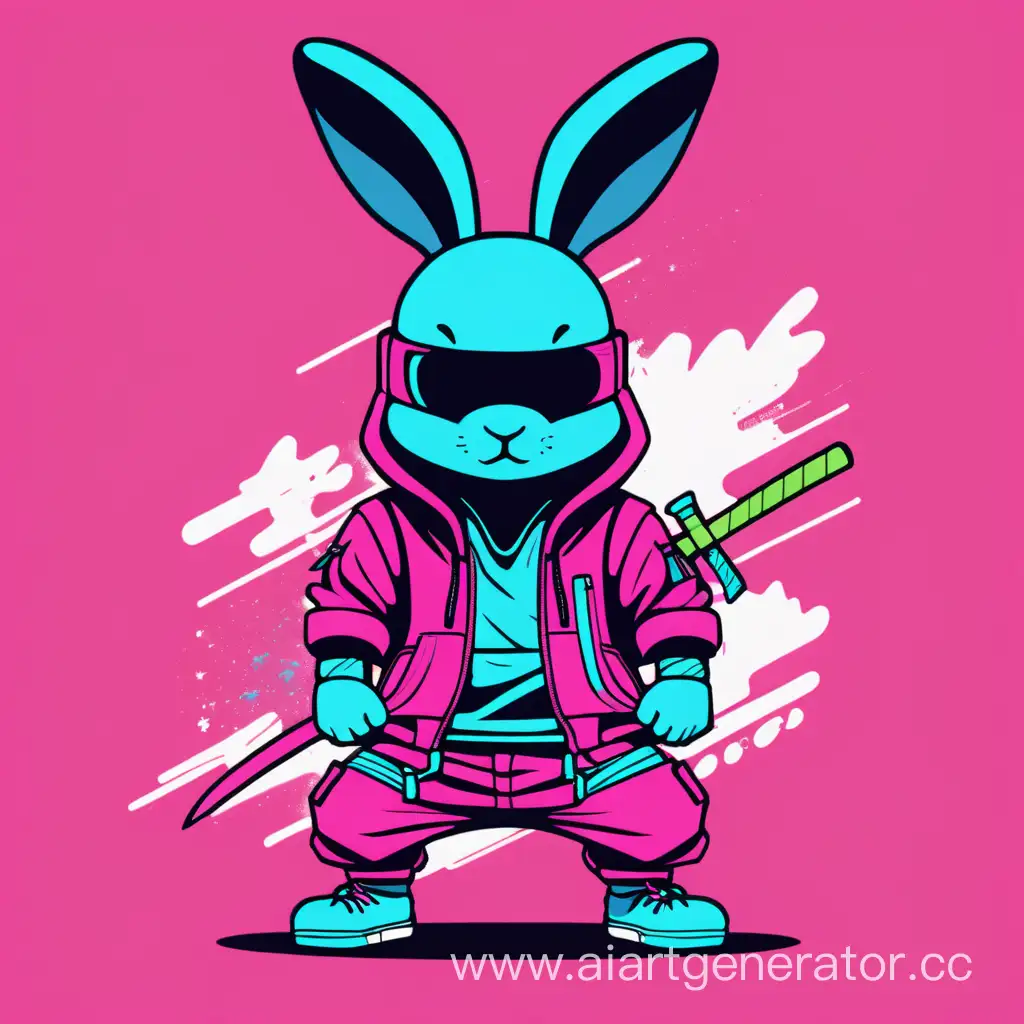Streetwear Ninja Bunny with Clean Lines and Vibrant Colors