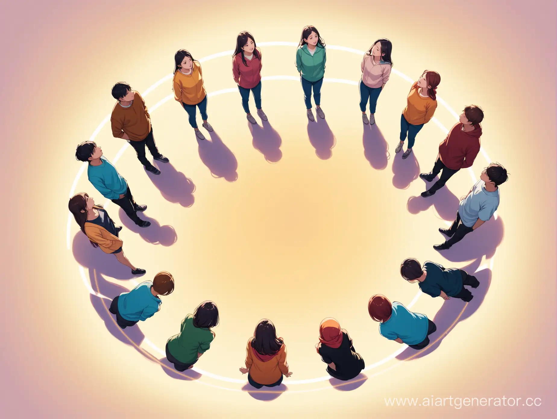 Four-People-in-Semicircle-Looking-Up-Together