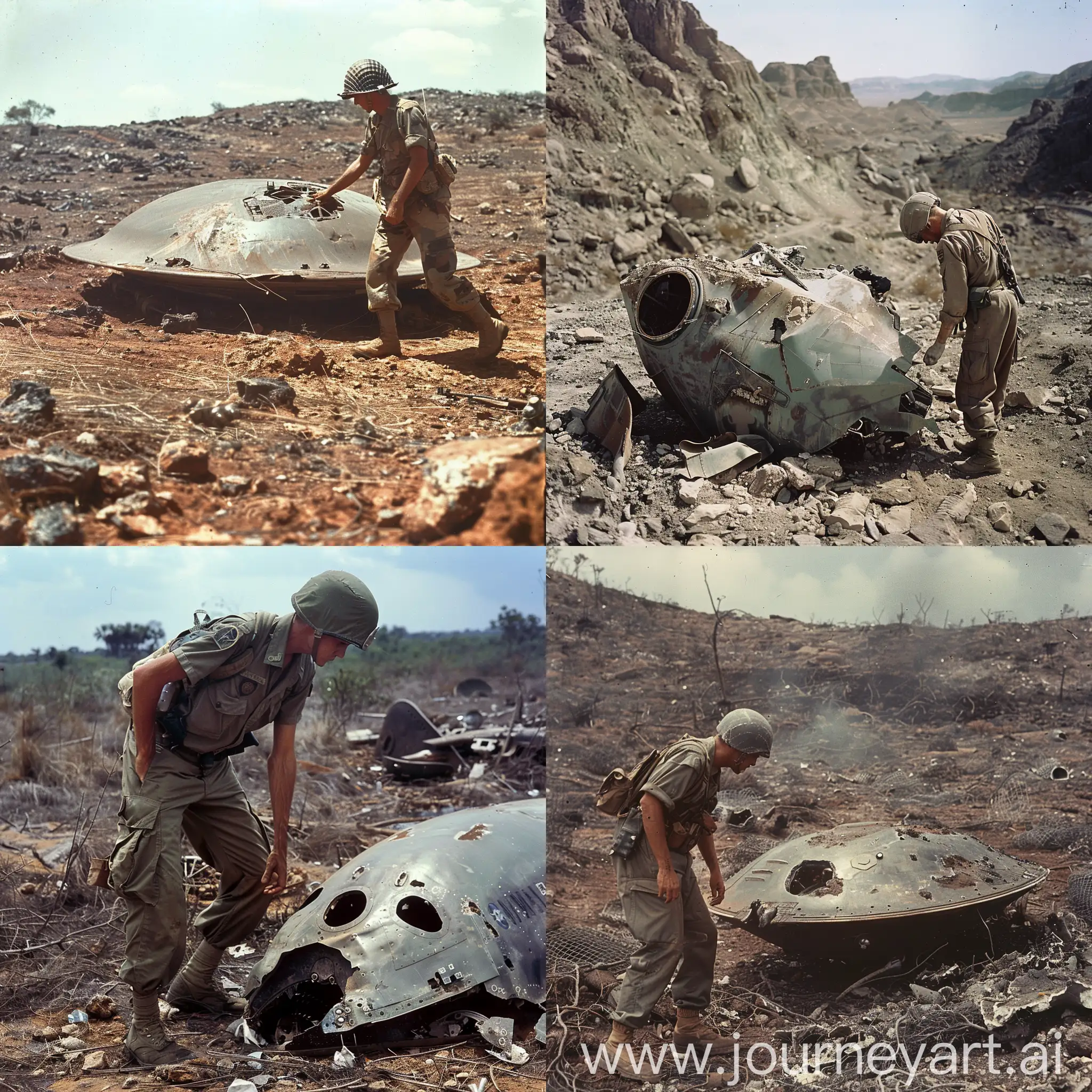 Soldier-Discovering-Alien-Spaceship-Wreckage