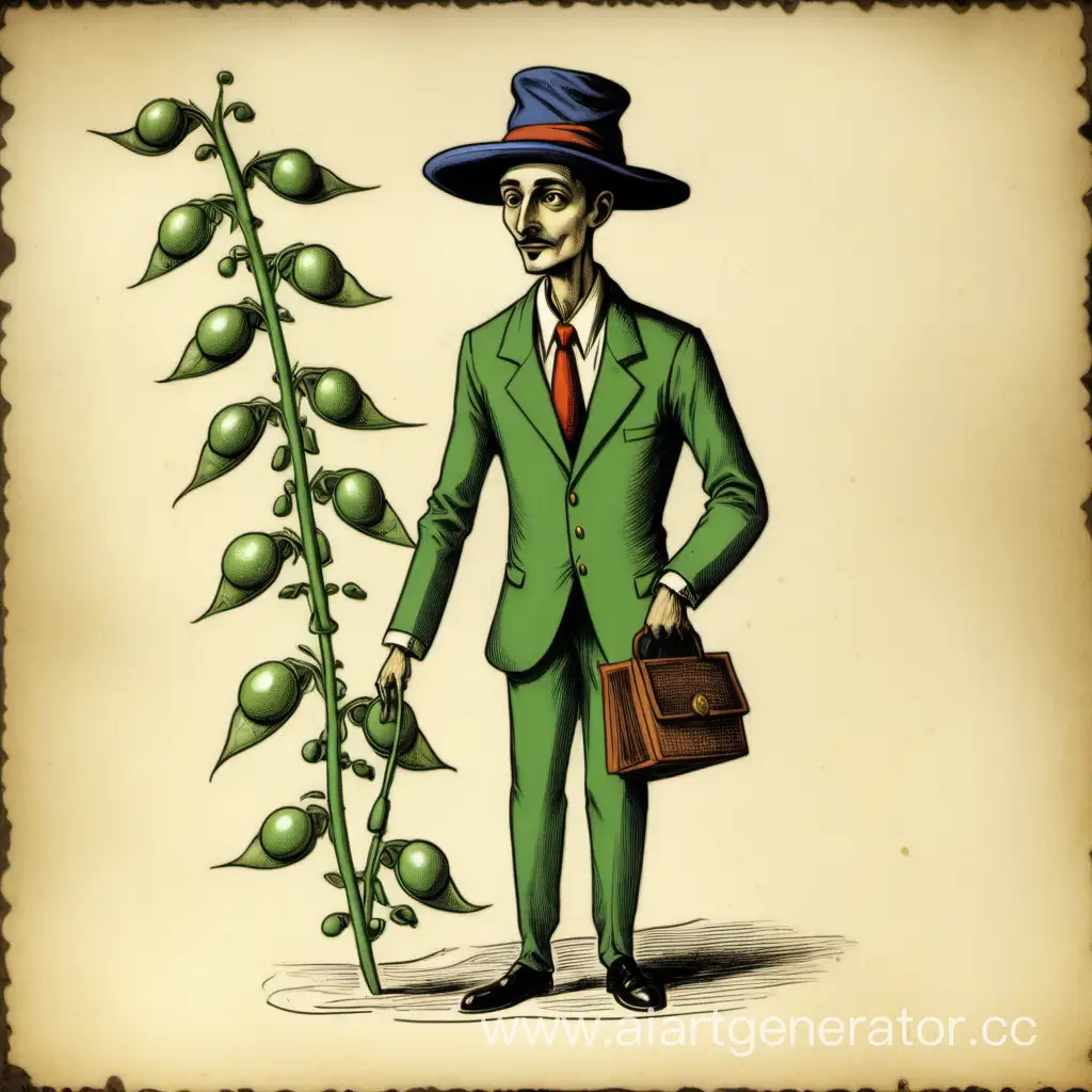 Растение горох в виде делового мужчины, в шляпе, адвокат (из сказки Чиполлино)