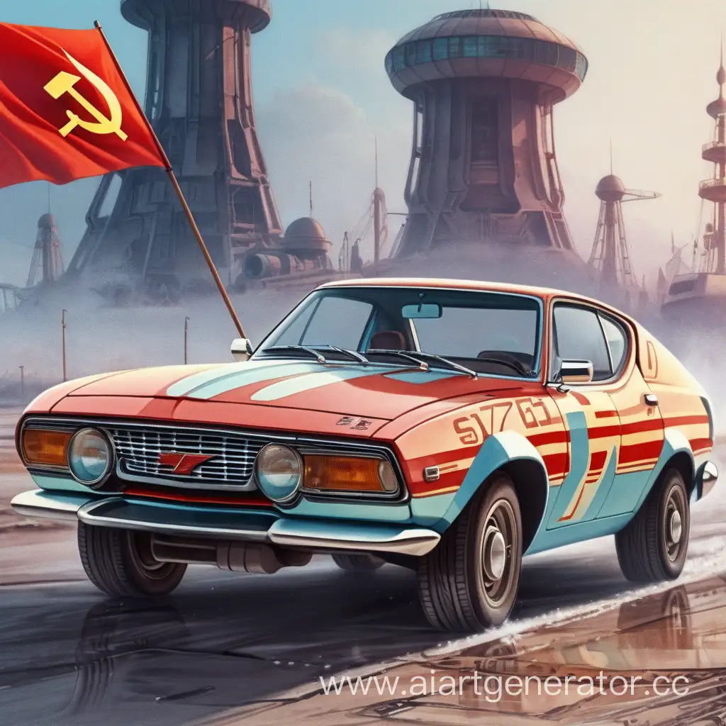 soviet old car concept 2077 anime style painting