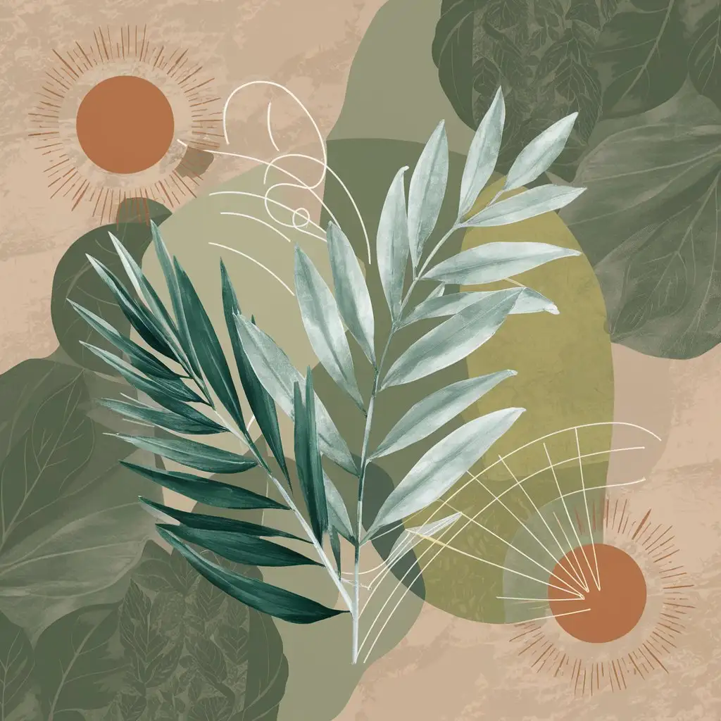Sage Green Boho print, Minimalist Geometric Line Leaf, Sun Moon Beige Green Paintings, Abstract Botanical Boho 