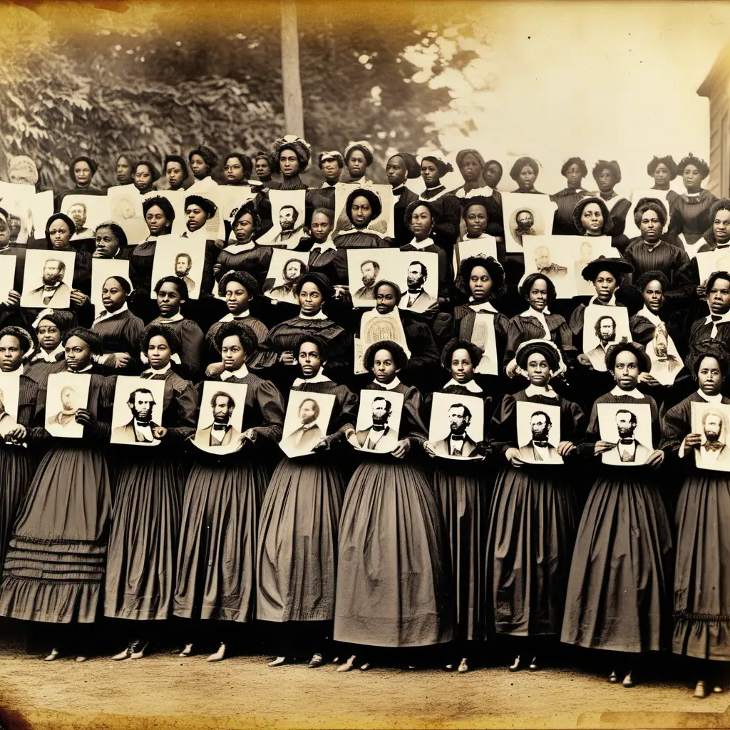 200 African-American women, held up pictures of President Lincoln on a fence rail, 1867