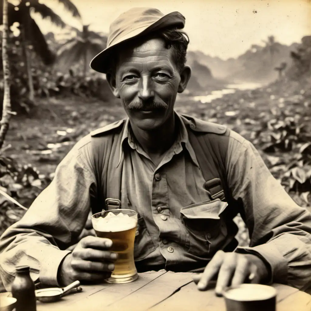 Henry Morton Stanley having a pint in the Congo
