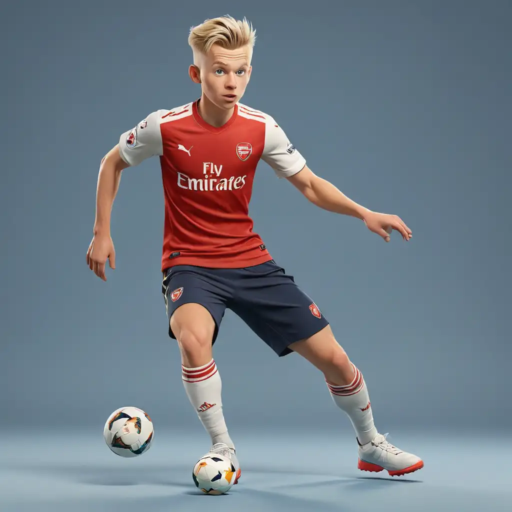 Draw the image of Oleksandr Zinchenko
IN Arsenal T-SHIRT , dribbling the ball

, 3d cartoon,wearing shoes,
