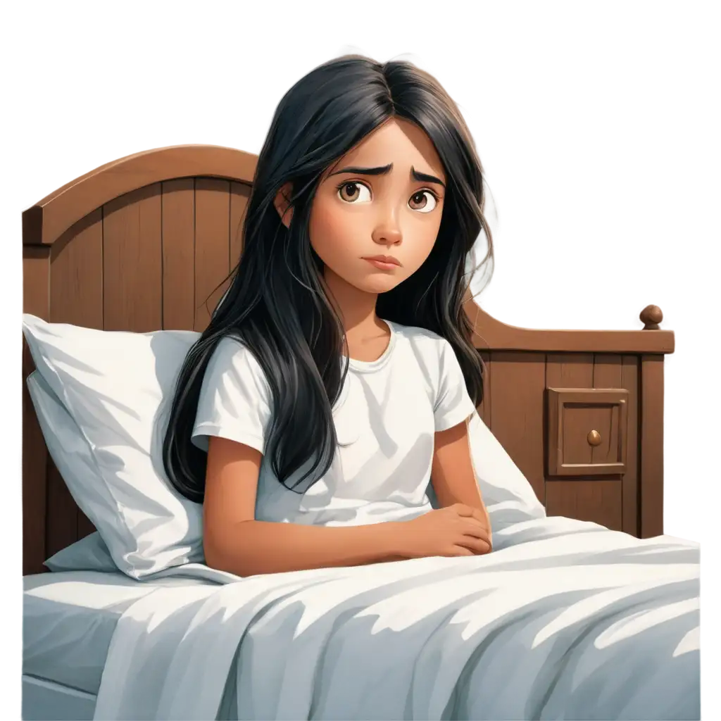 Captivating-Childrens-Storybook-Illustration-in-HighQuality-PNG-A-Forlorn-Young-Girls-Bedtime-Nightmare