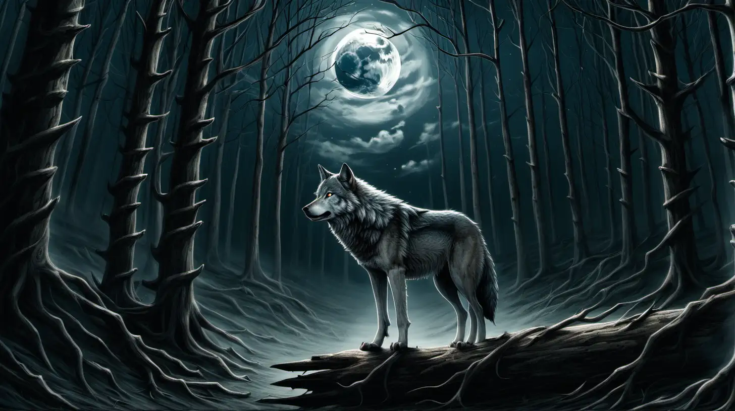 Majestic Wolf Roaming Through Moonlit Forest
