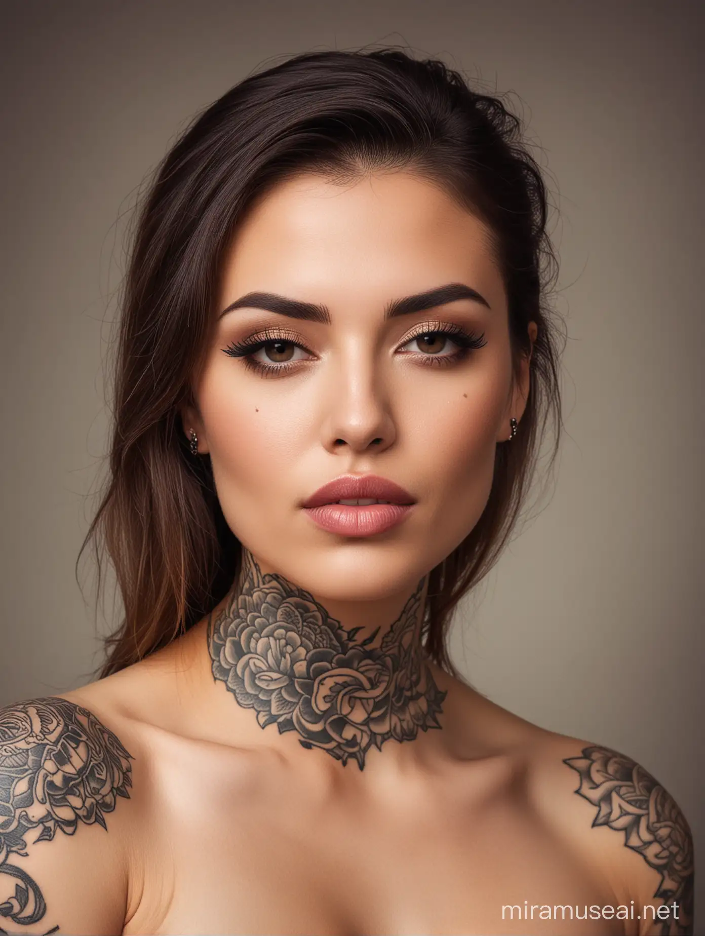 Seductive Woman with Traditional Chin Tattoo