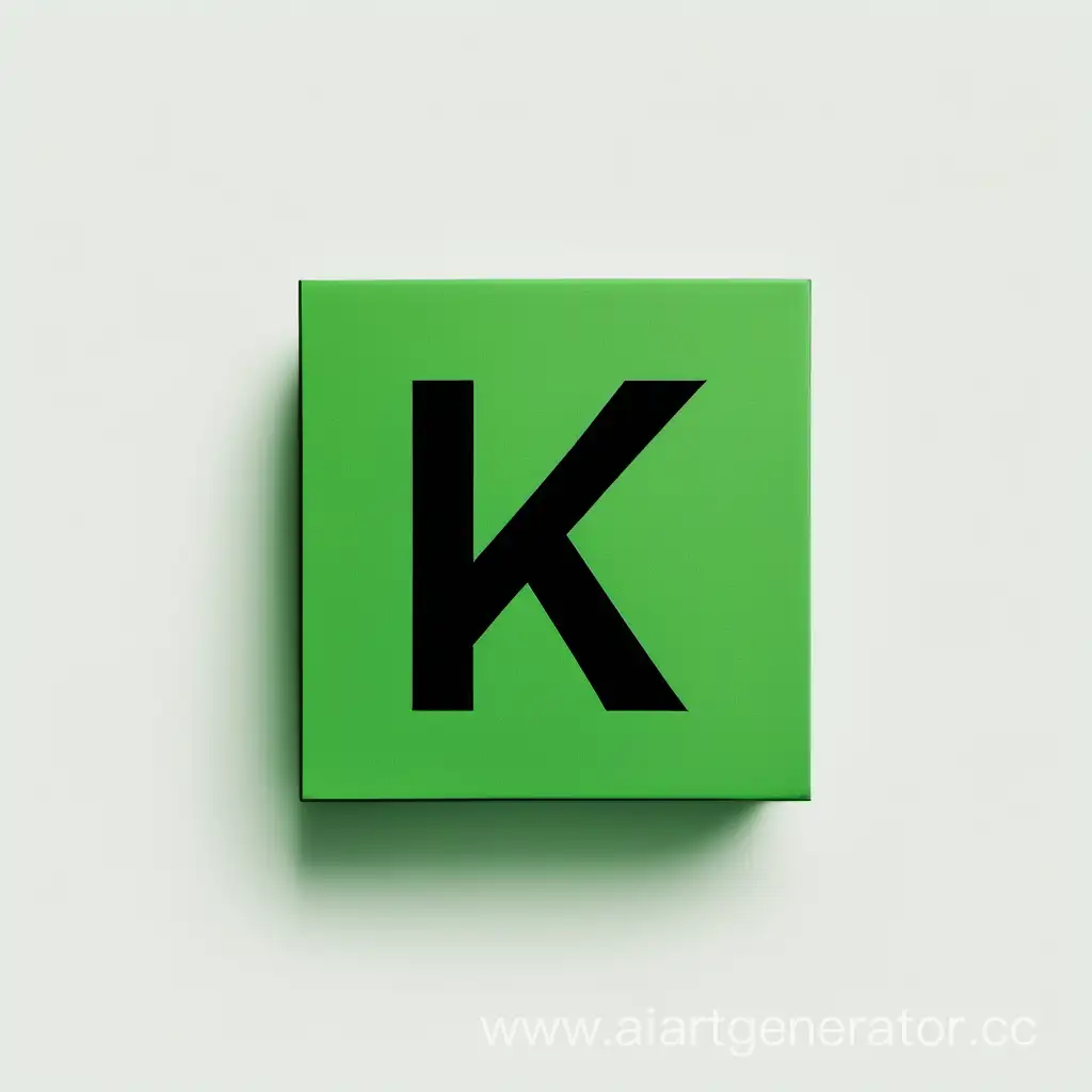 зеленый квадрат на белом фоне с буквой К на одной стороне 