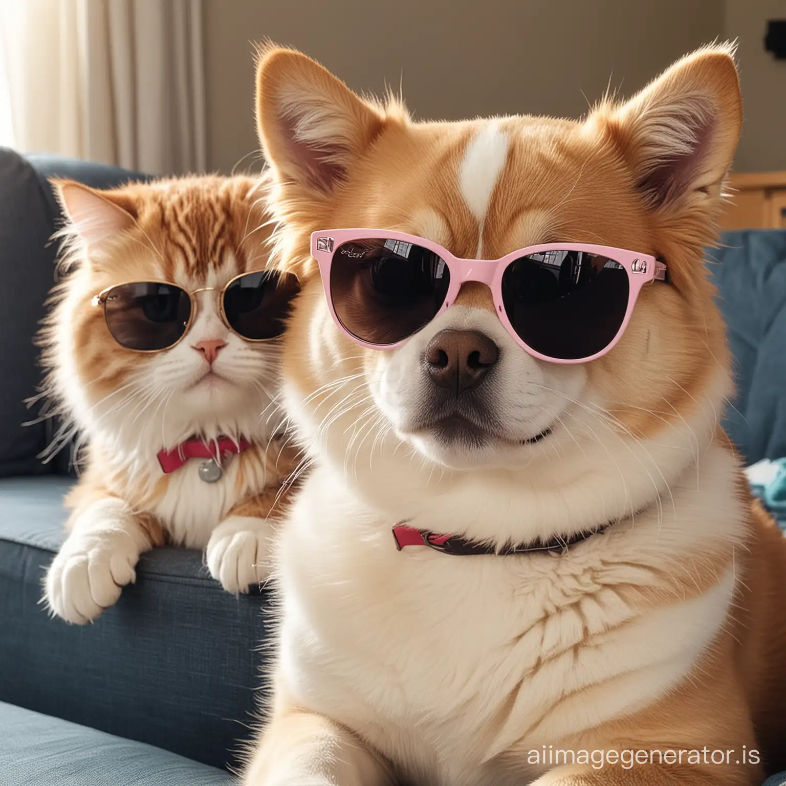 doggo and cat cute with sunglasses