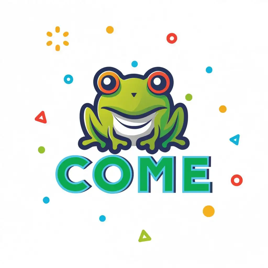 logo, Frog, vector, SVG, printable, colorful, geometric, abstract, digital, illustration, vibrant, modern, simplistic, clean, sharp, detailed, artistic, creative, whimsical, playful, bright, with the text "Come", typography, be used in Technology industry