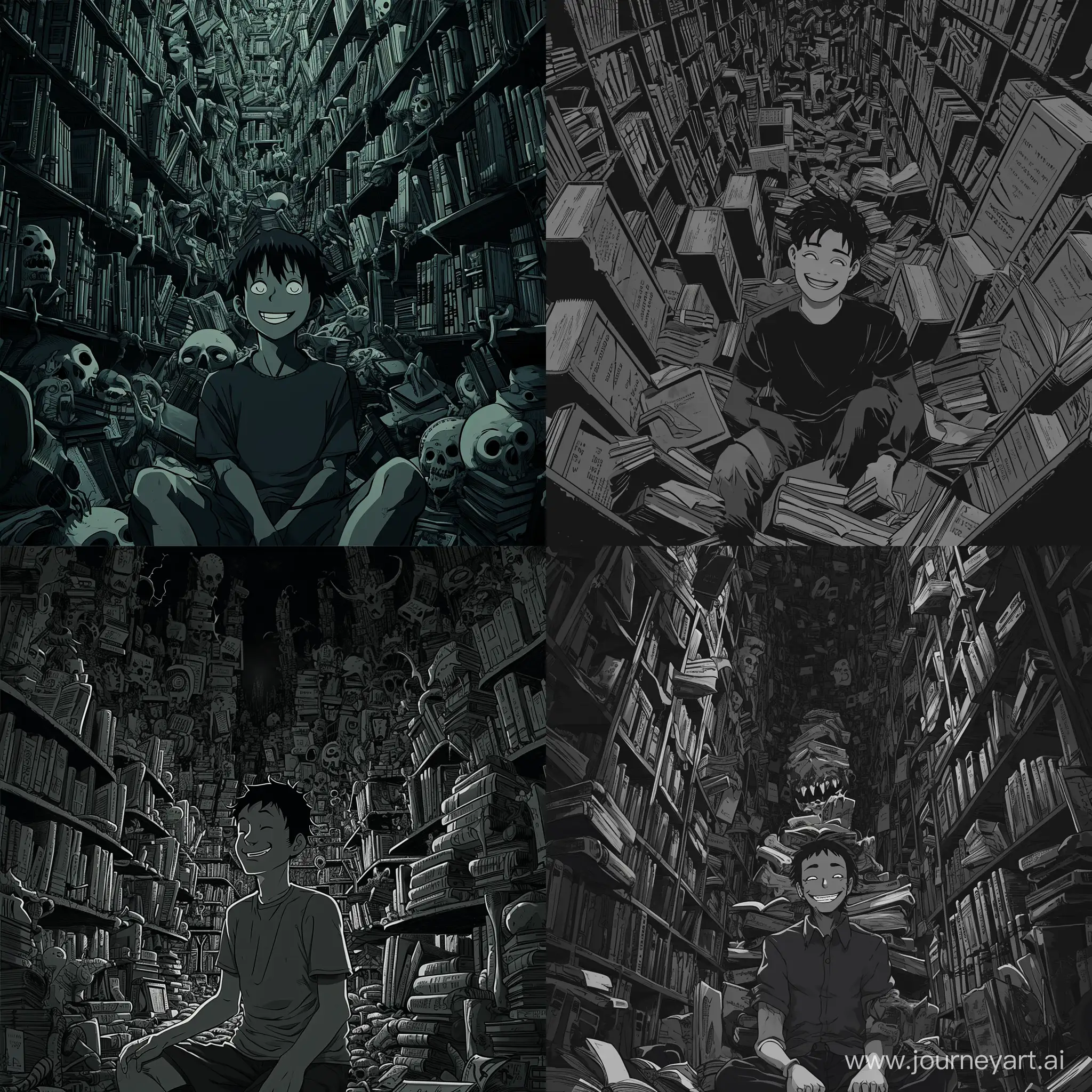Eldritch-Anime-Scene-Smiling-Man-in-Surreal-Library