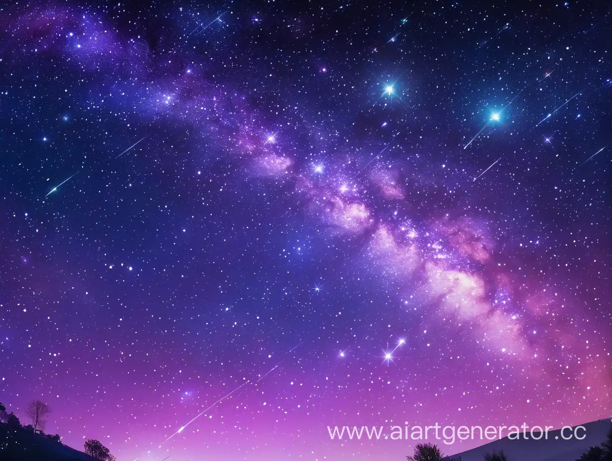 галактика, звëзды, небо, ночь, кометы, фиолетовый окрас, розовый окрас, сине-фиолетовое небо