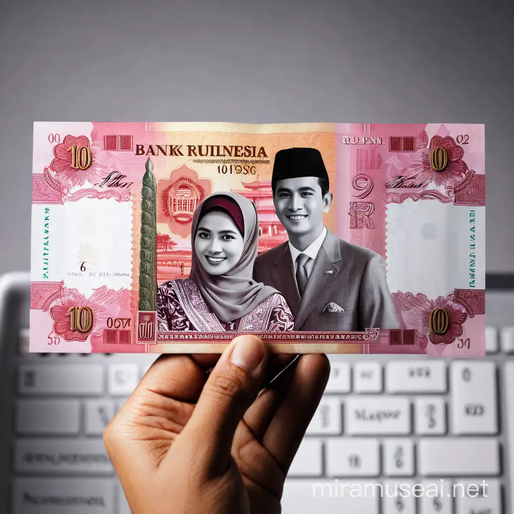 Indonesian Muslim Couple on 1 Billion Rupiah Banknote with Batik Clothes