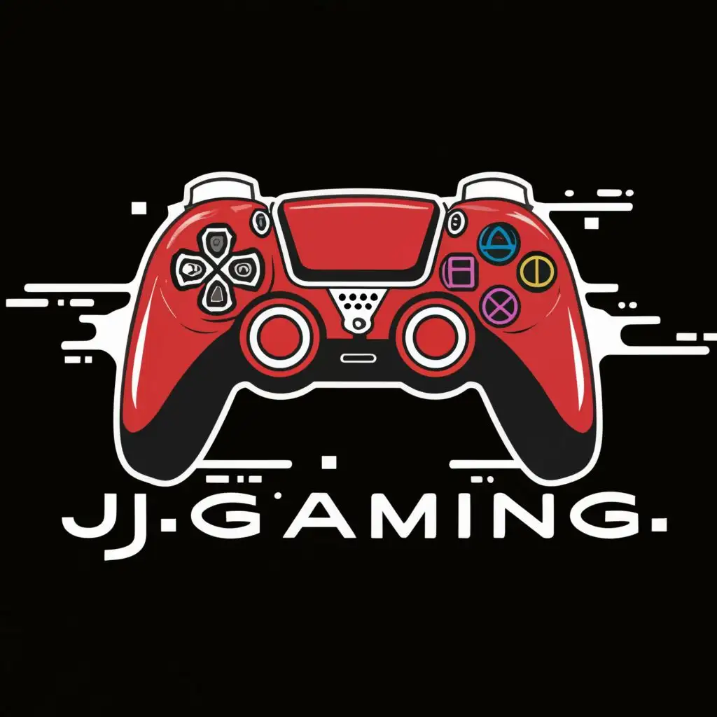 logo, Ps5 red controller, with signature JJ, with the text "JJGaming", typography, be used in Technology industry