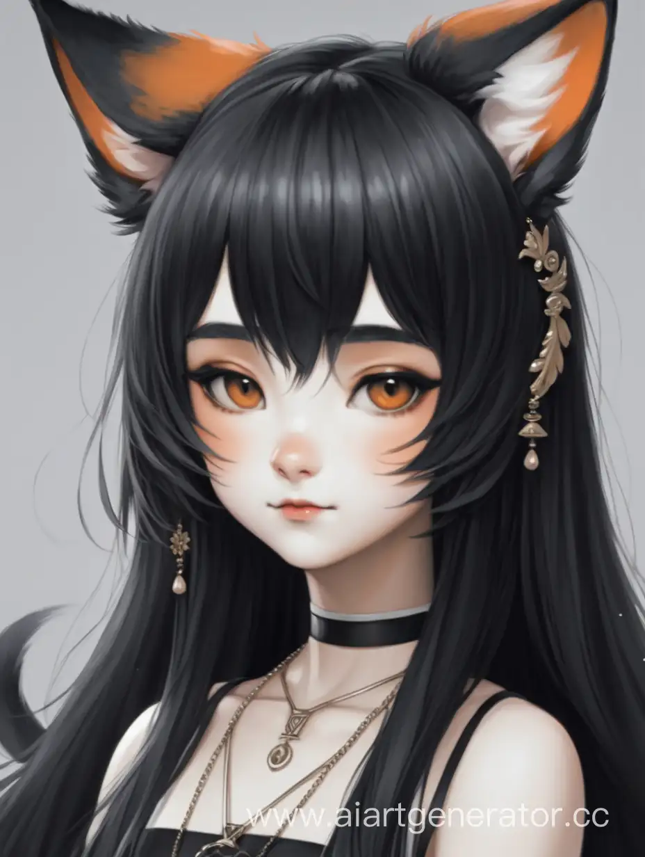  Fox girl with black hair and ears 