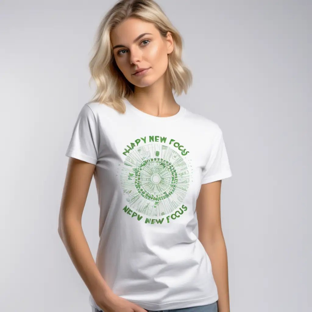 EcoFriendly New Year Fashion White Tee with New Year New Focus Design