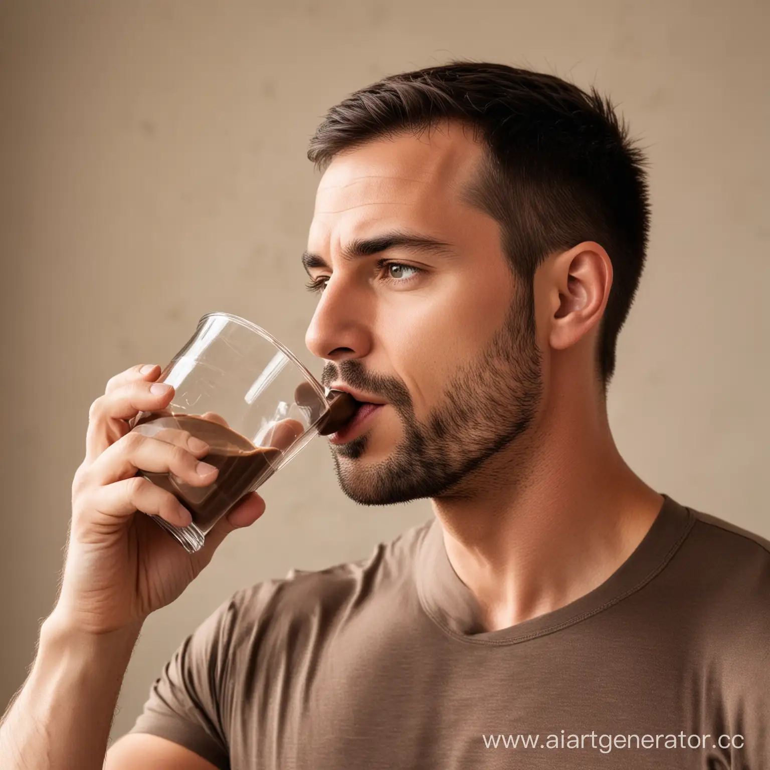 man drinking chocalate protein
