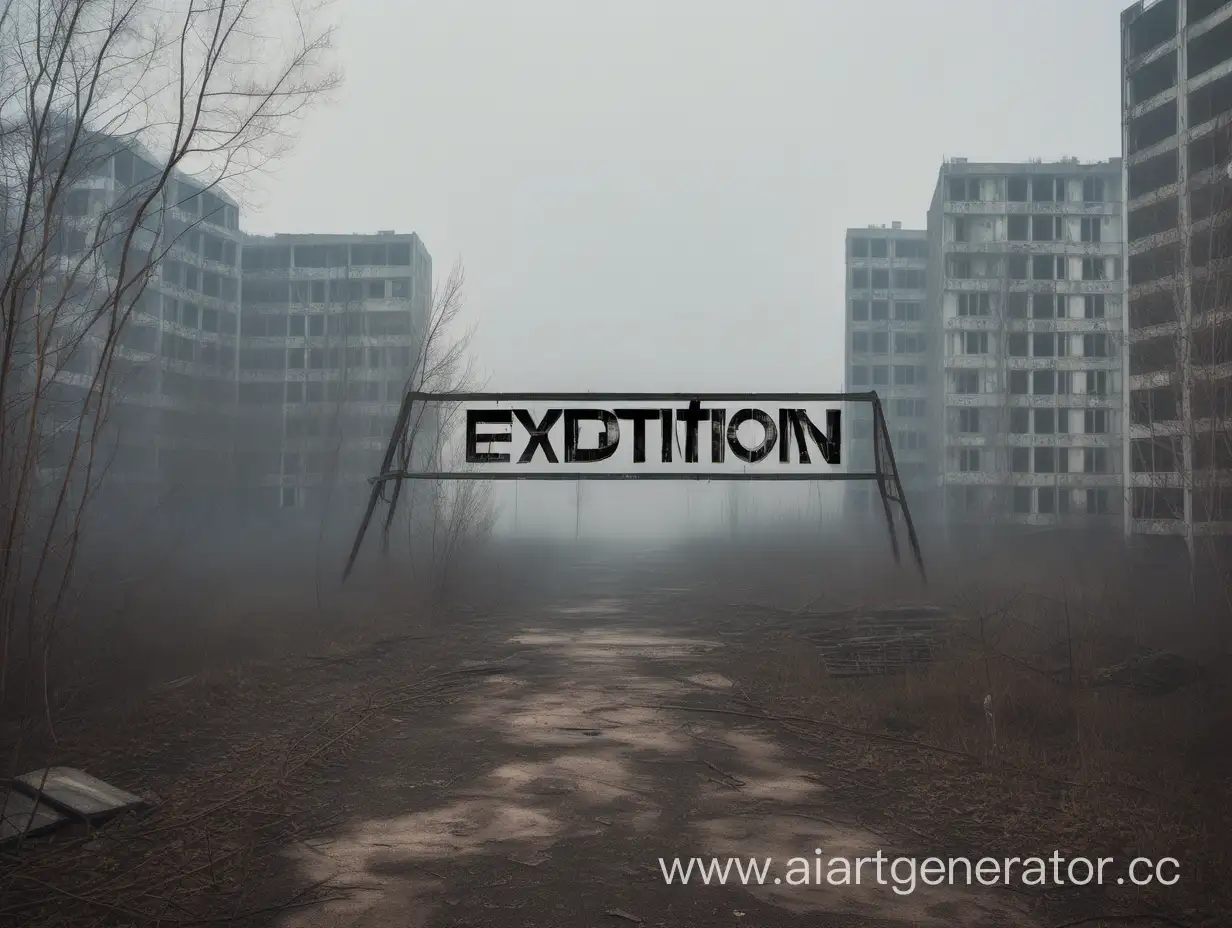 Арт Припяти с туманом а по середине надпись Expedition RP