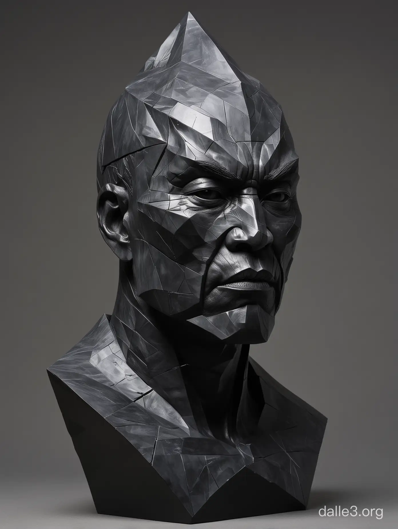 Kazuya Mishima: A powerful, angular sculpture in shades of gray and black, with a focus on geometric forms and sharp, jagged edges, evoking the intensity and darkness of the Mishima clan patriarch.