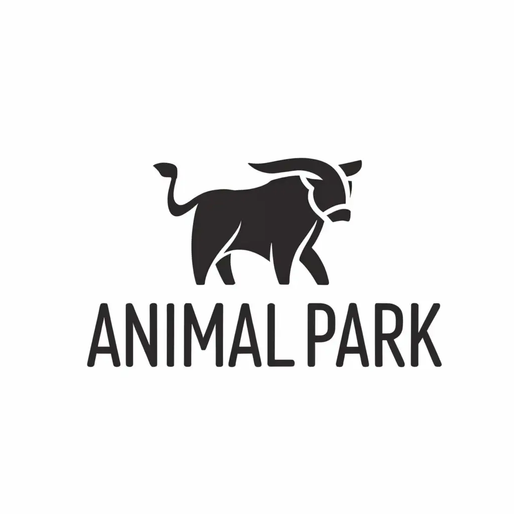a logo design,with the text 'Animal Park', main symbol: Watusi bull with big horns black and white,Moderate, clear background