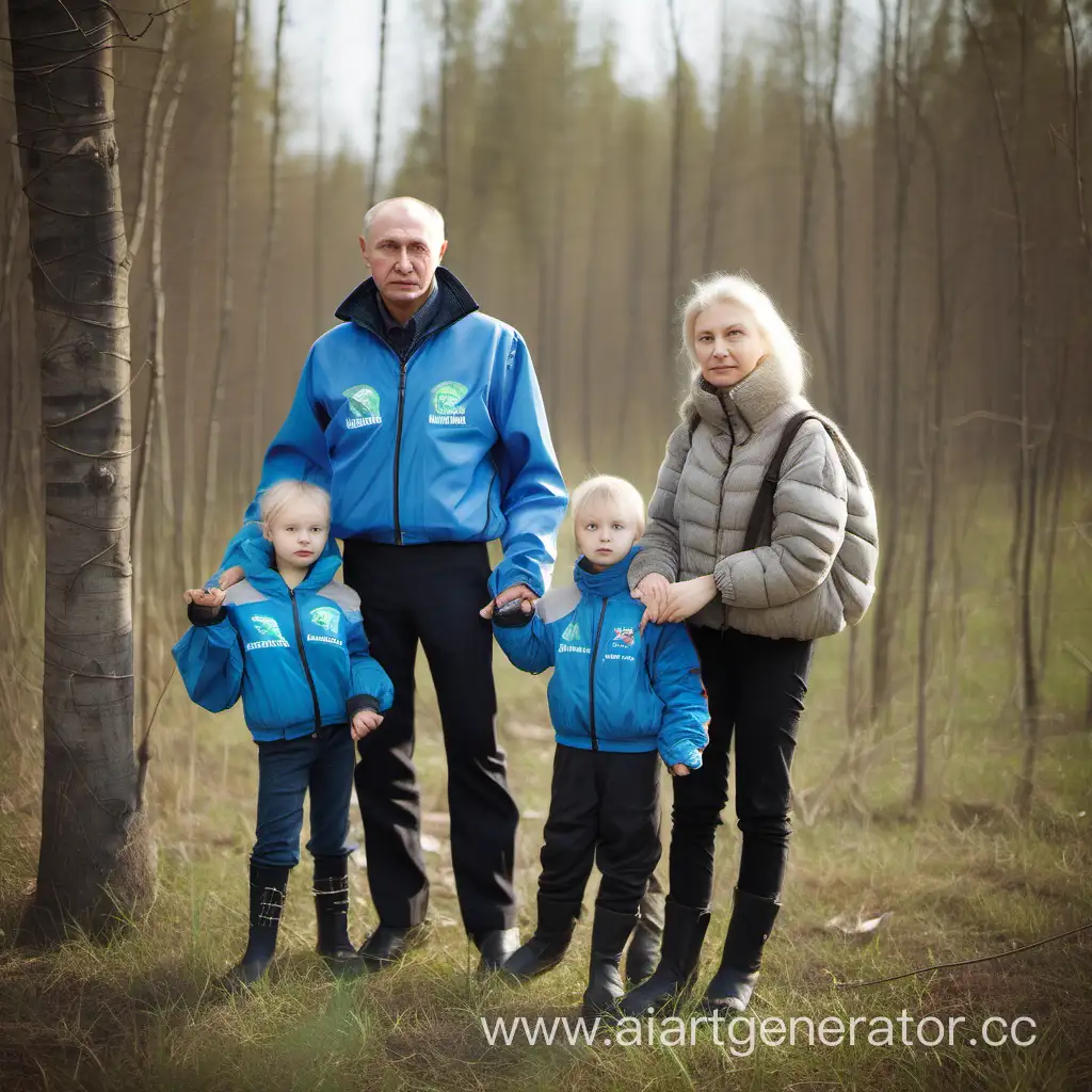 русская семья помогает окружающей среде